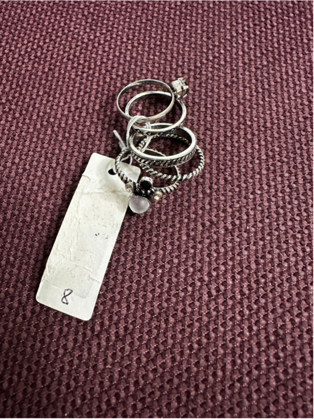 Silver and Black Stackable Ring Set, Size 8